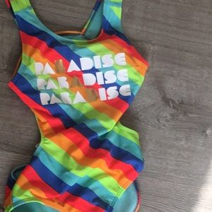 This is a rainbow paradise bathing suit